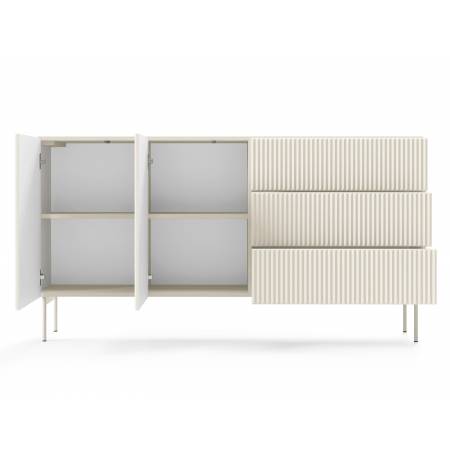 Komoda ryflowana kaszmir z szufladami 177 cm 2-drzwiowa MIGEL